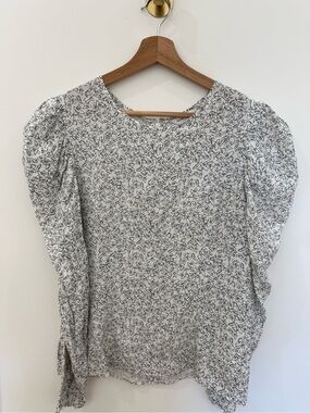 Club Monaco Women's White Floral Print Long Sleeve Top